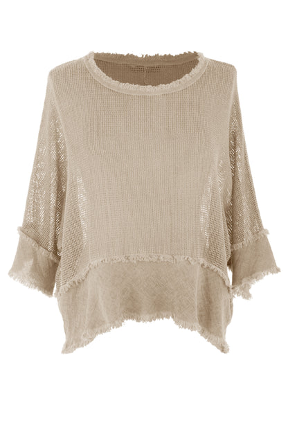 Frayed Trim Linen Mesh Top