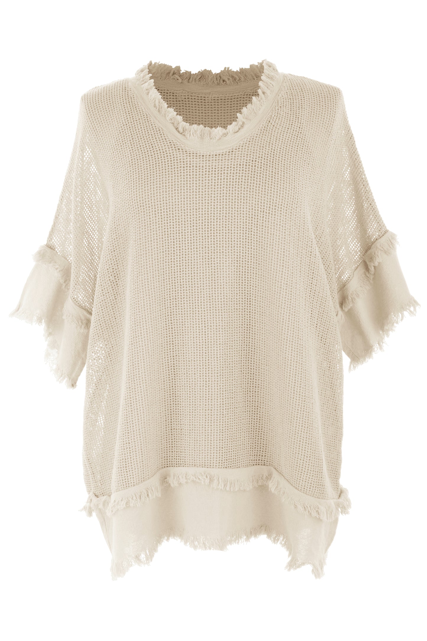 Frayed Trim Mesh Top with Vest