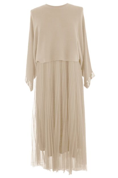 2 Piece Ribbed Top Mesh Dress