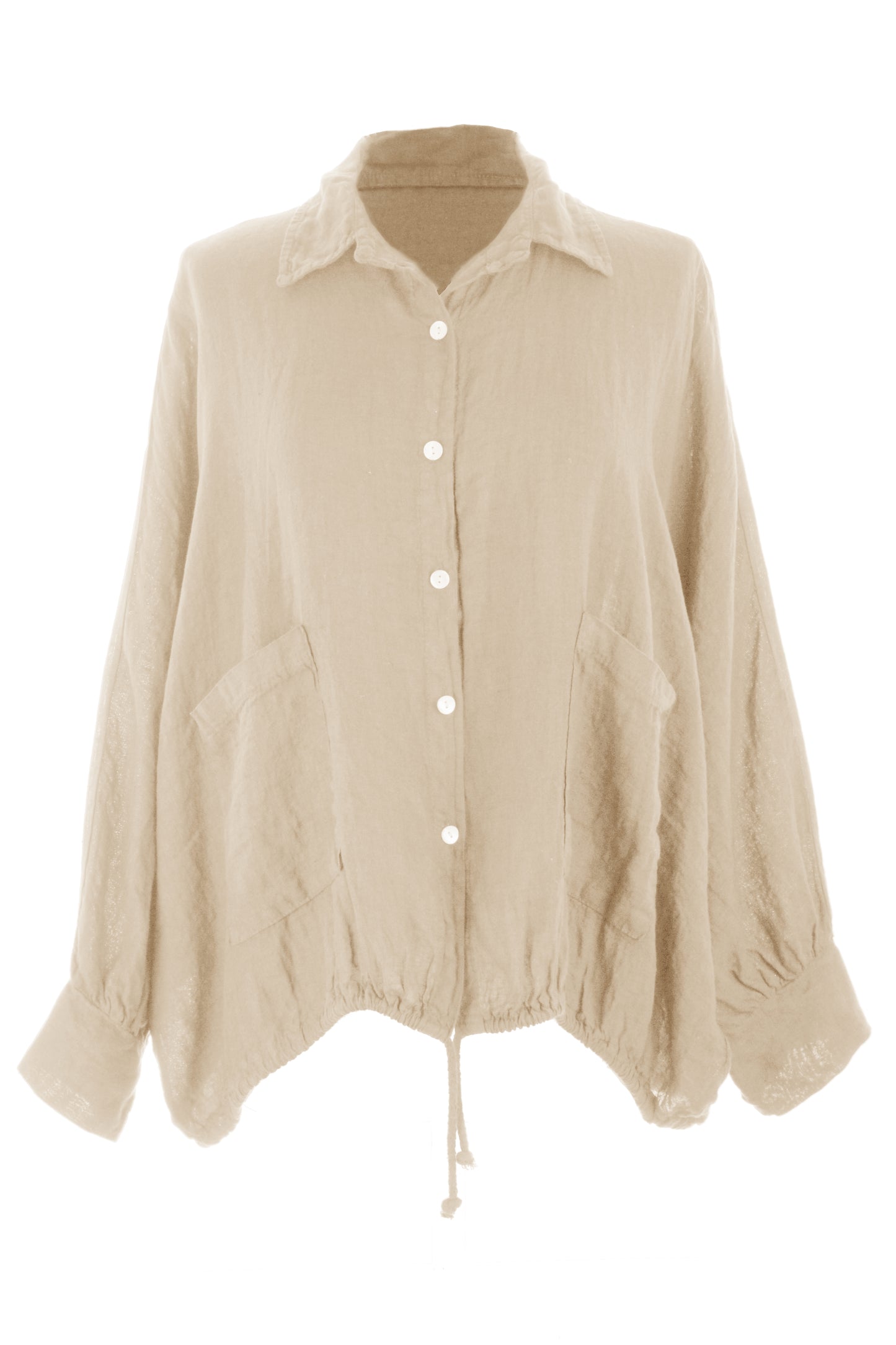 Drawstring Hem Linen Shirt