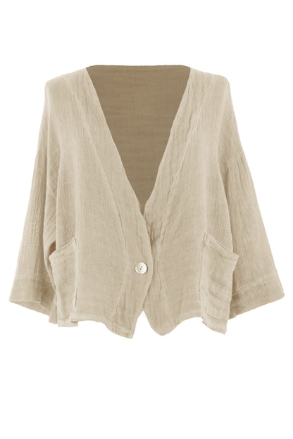 One Button Teabag Linen Jacket