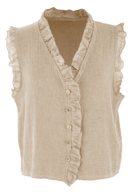 Sleeveless Frill Trim Teabag Top
