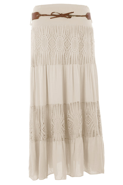 Crochet Tiered Belt Midi Skirt