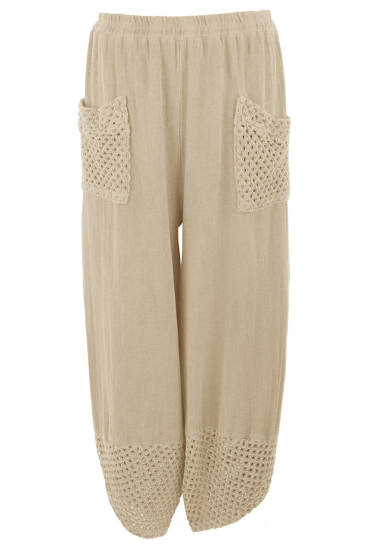 2 Crochet Pocket Barrel Leg Teabag Trouser