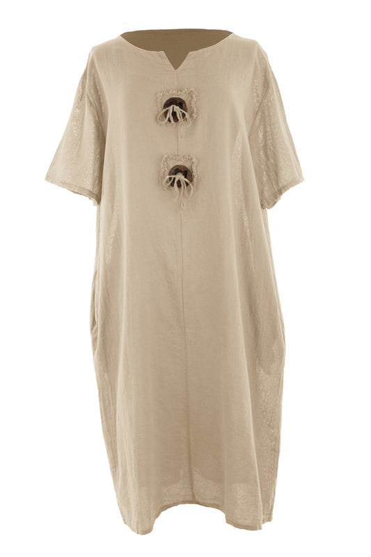 2 Tie Button Detail Cotton Dress