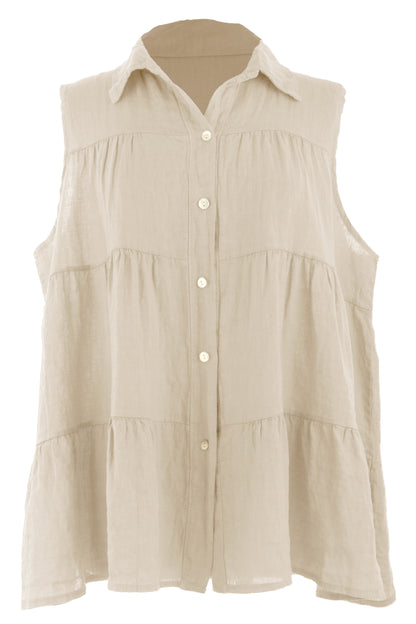 Sleeveless Tiered Linen Top