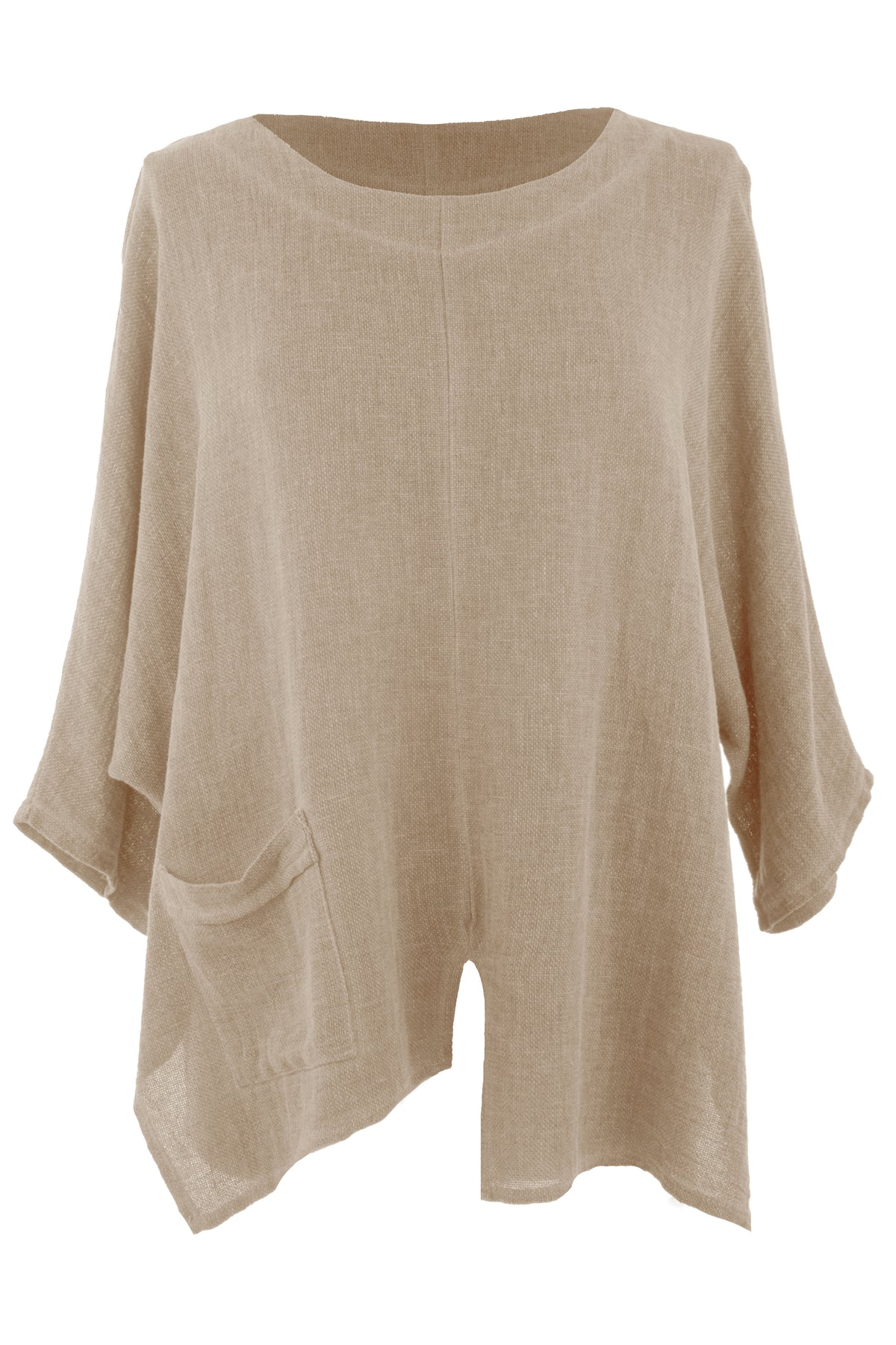 V Cutout Hem Linen Hopsack Top