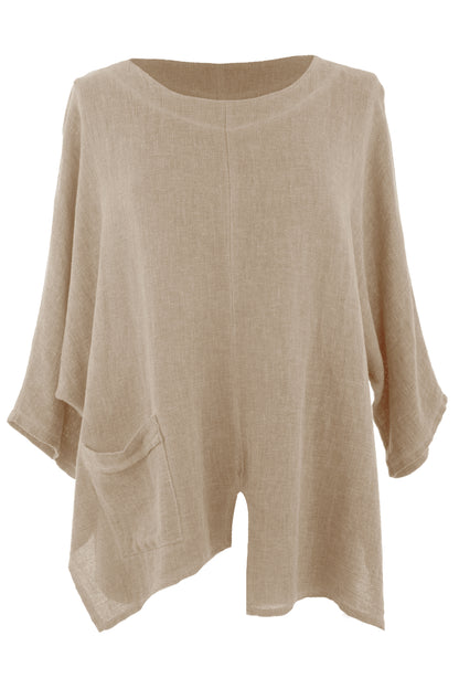 V Cutout Hem Linen Hopsack Top