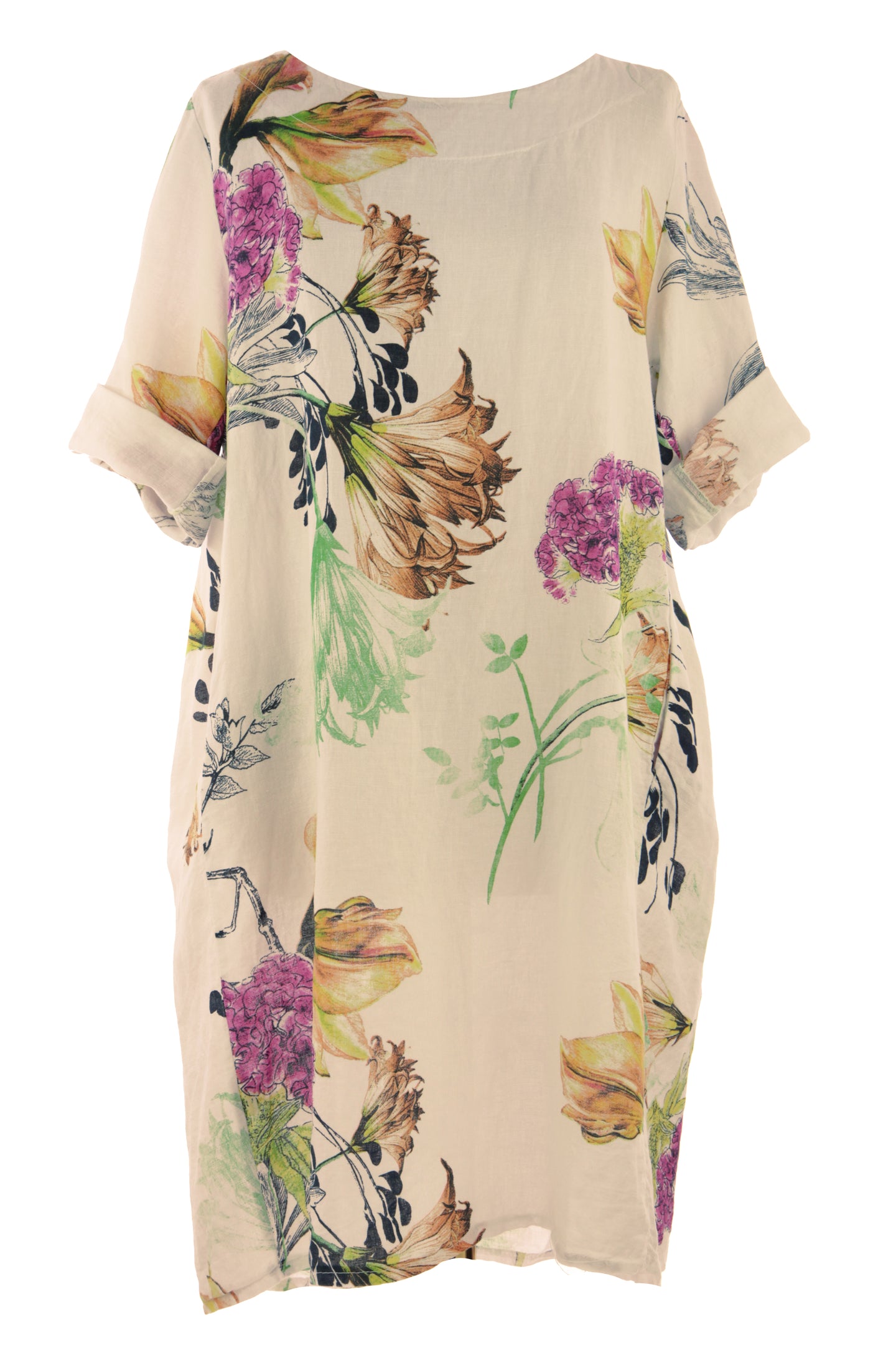 Floral Print Pleat Back Linen Dress