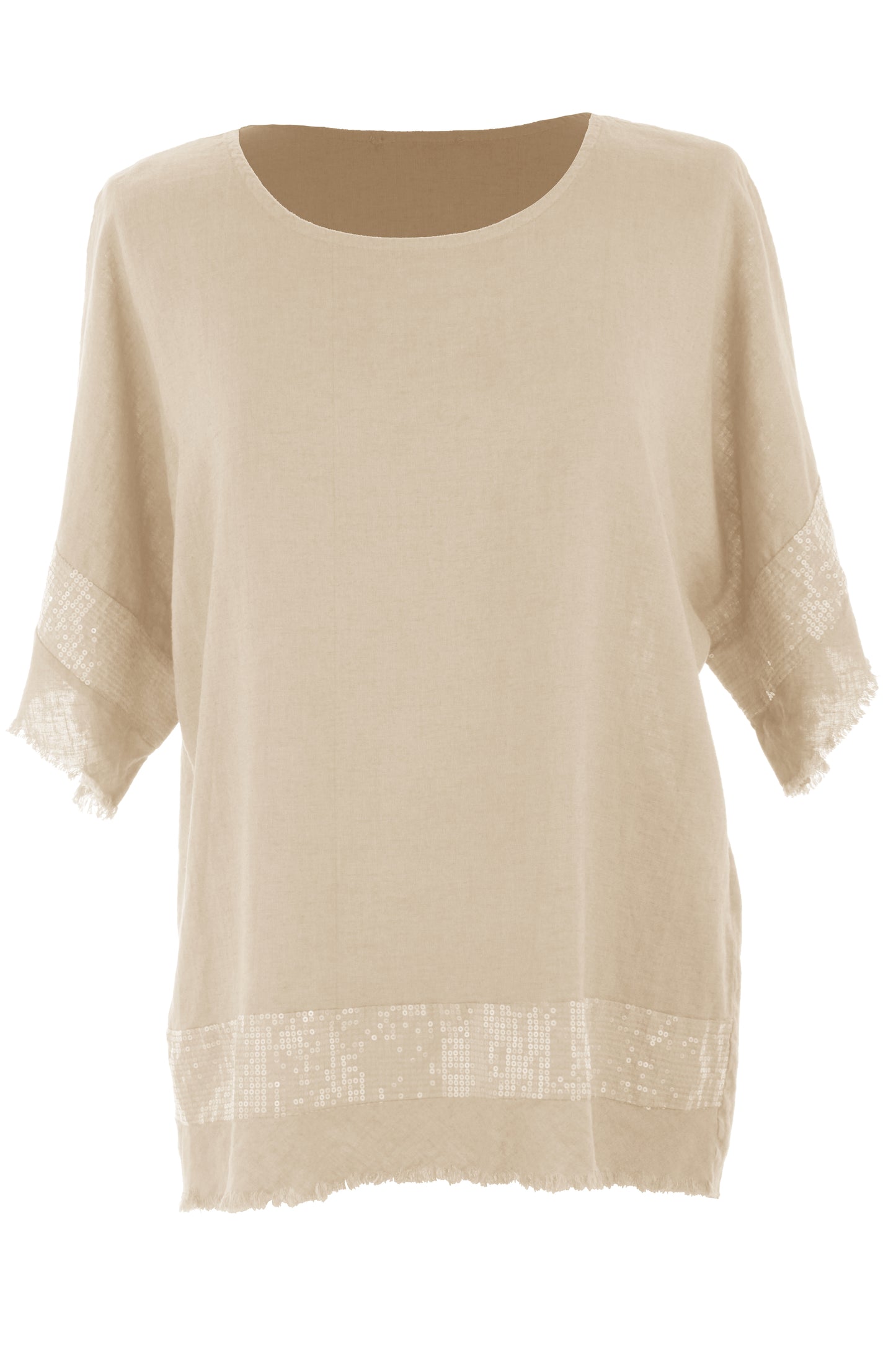 Sequin Trim Linen Top