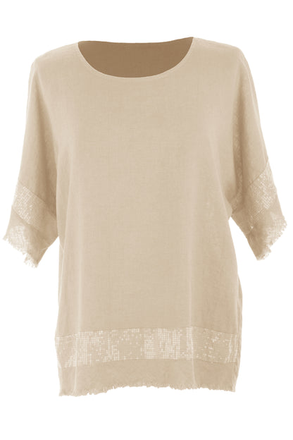 Sequin Trim Linen Top