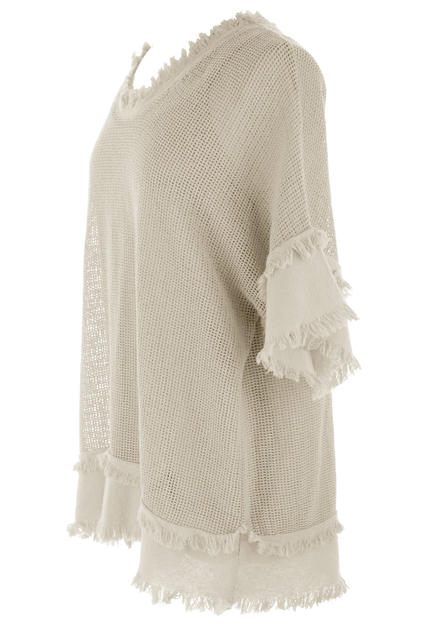 Frayed Trim Mesh Top with Vest