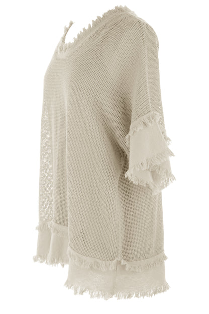 Frayed Trim Mesh Top with Vest