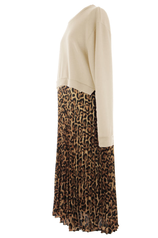 Leopard Print Pleated Satin Midi