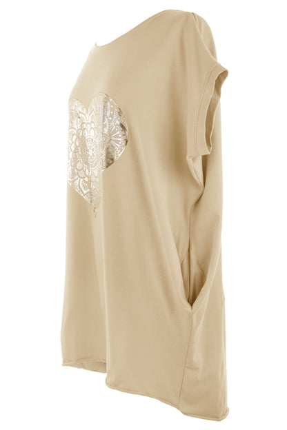 Silver Foil Heart Tunic Top