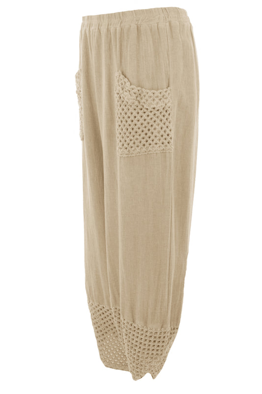 2 Crochet Pocket Barrel Leg Teabag Trouser