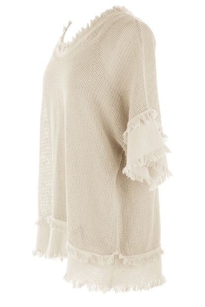 Frayed Trim Mesh Top with Vest