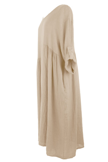 Pleat Panel Linen Dress
