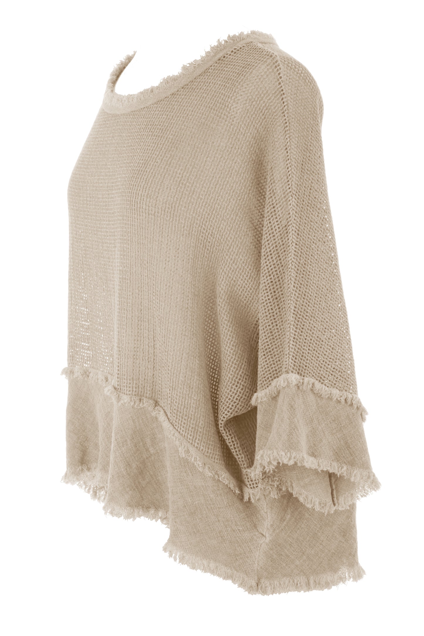 Frayed Trim Linen Mesh Top