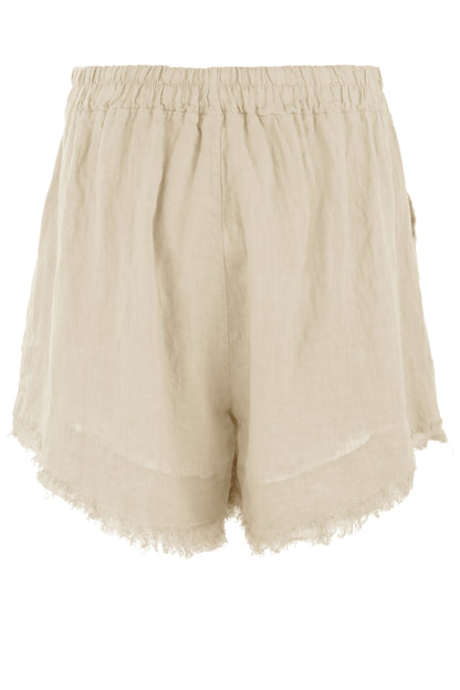 Frayed Trim Linen Shorts