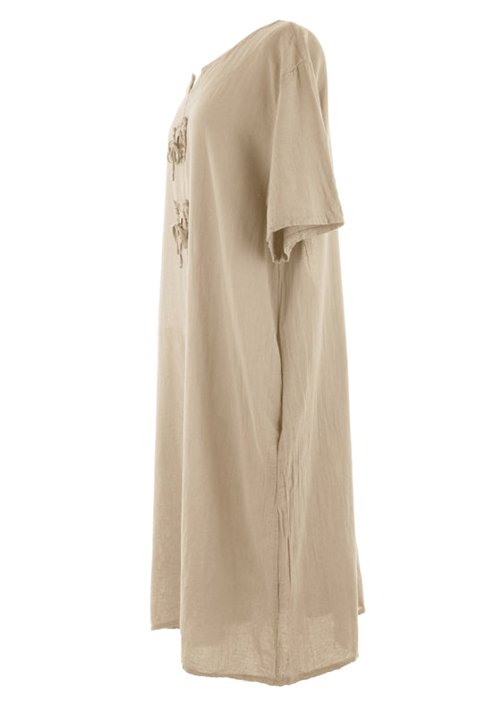 2 Tie Button Detail Cotton Dress