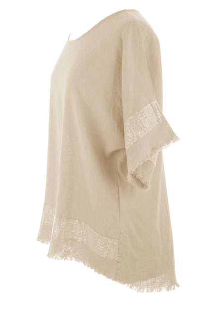 Sequin Trim Linen Top