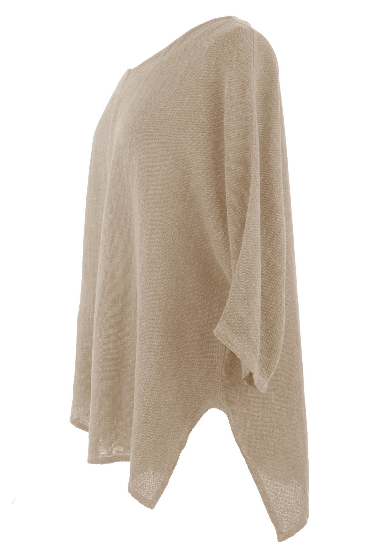 V Cutout Hem Linen Hopsack Top