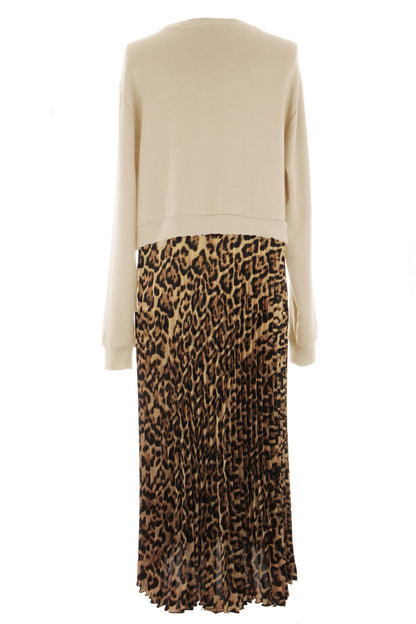 Leopard Print Pleated Satin Midi