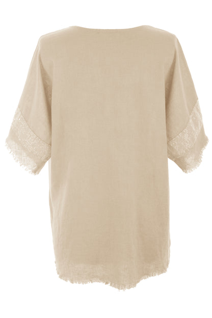 Sequin Trim Linen Top