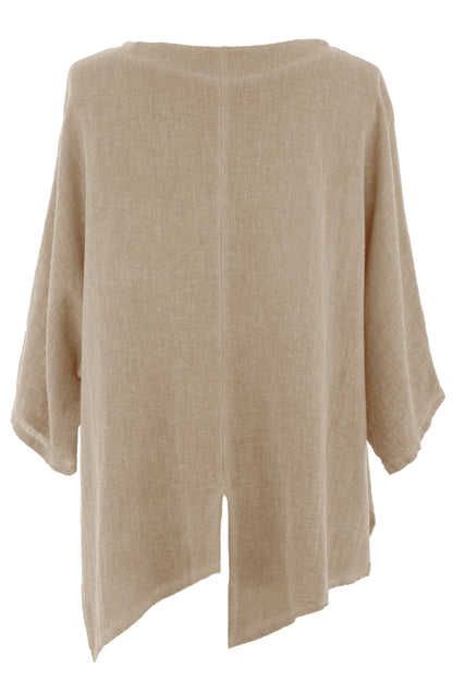 V Cutout Hem Linen Hopsack Top