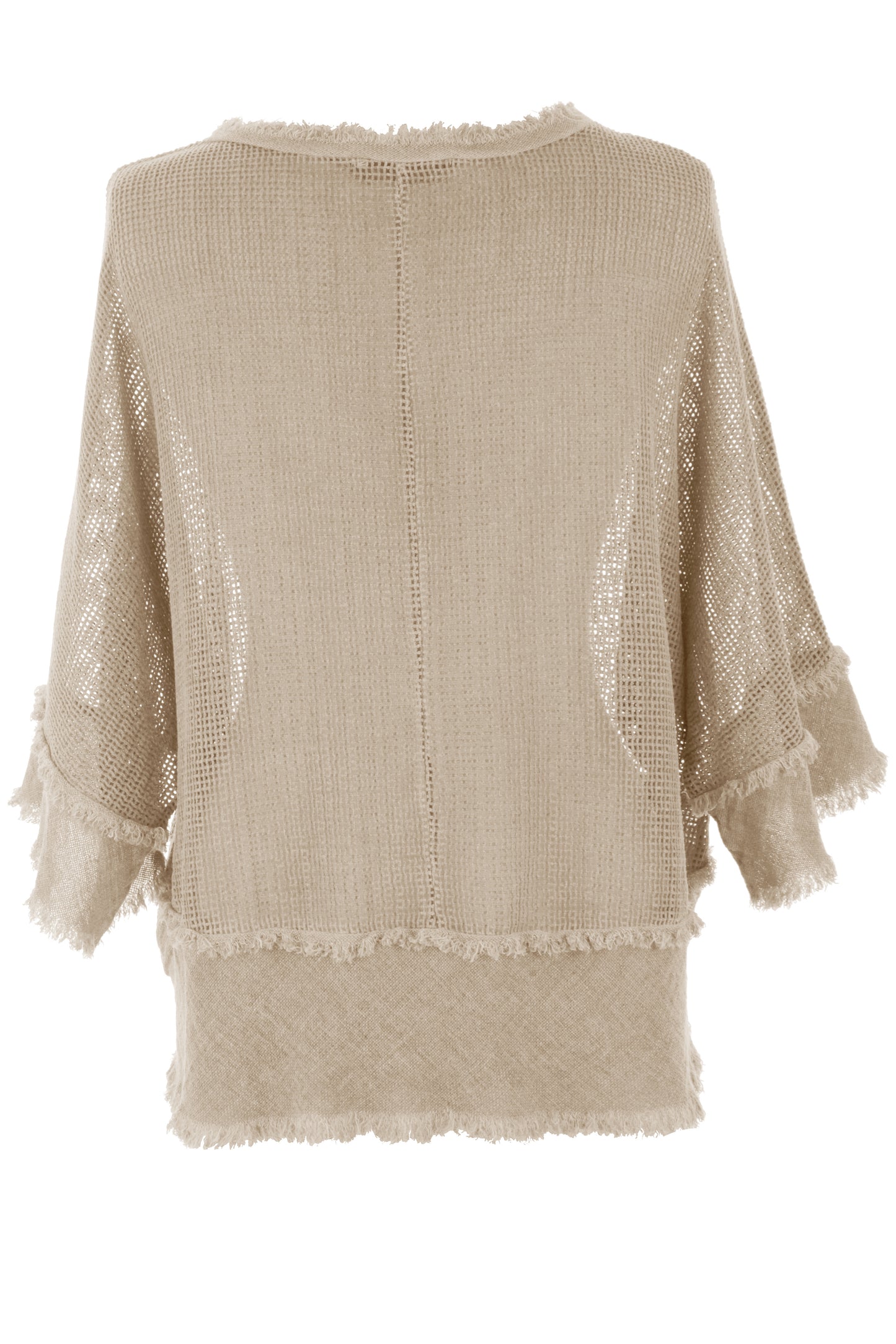 Frayed Trim Linen Mesh Top