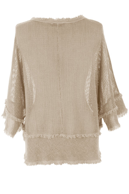 Frayed Trim Linen Mesh Top