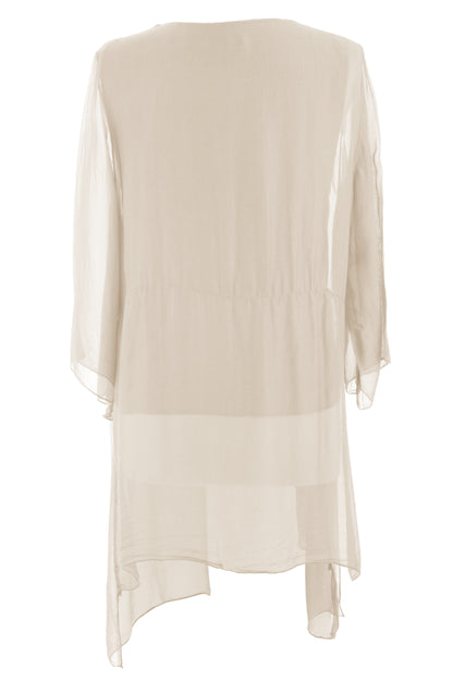V Neck Asymmetric Silk Top