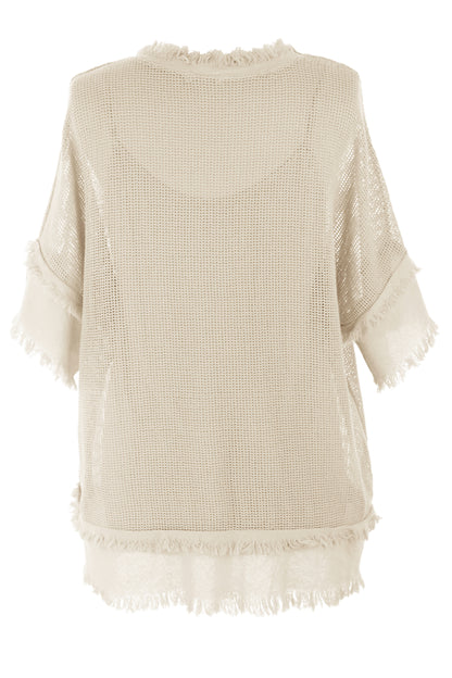 Frayed Trim Mesh Top with Vest