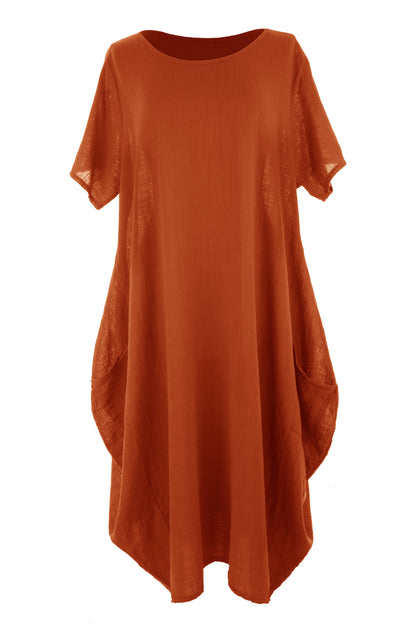 2 Pocket Cotton Tulip Midi Dress