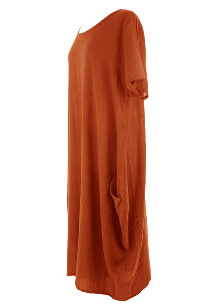2 Pocket Cotton Tulip Midi Dress
