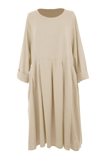 Pleat Detail Linen Dress