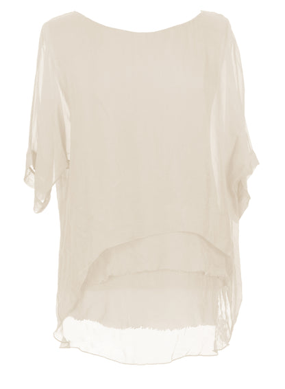 Frayed Hem Silk Top