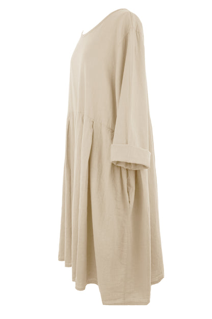 Pleat Detail Linen Dress