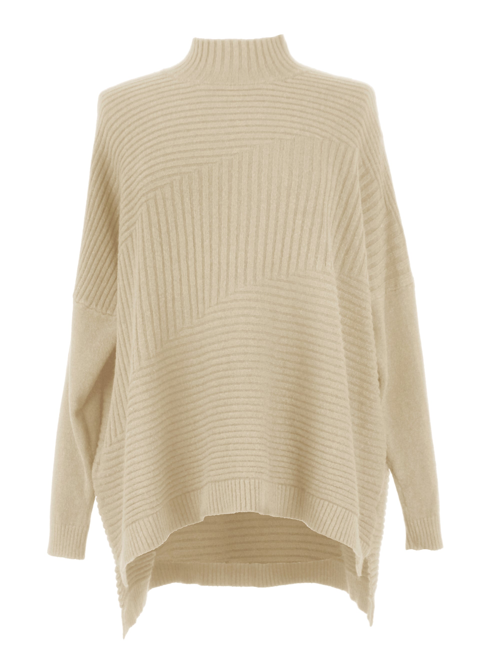 Ladies Womens Lagenlook Funnel Ribbed Panel Knit Sweater Jumper