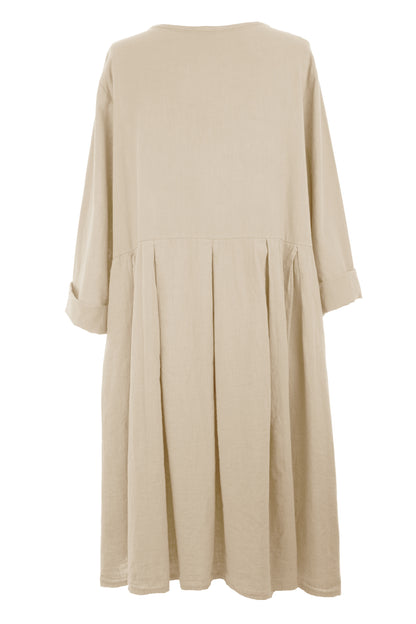 Pleat Detail Linen Dress