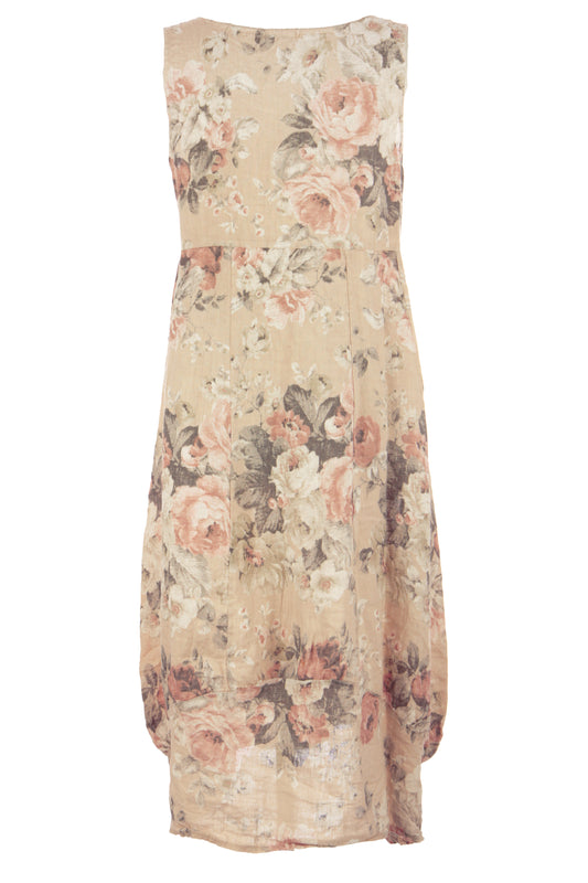 Floral Square Neck Linen Dress