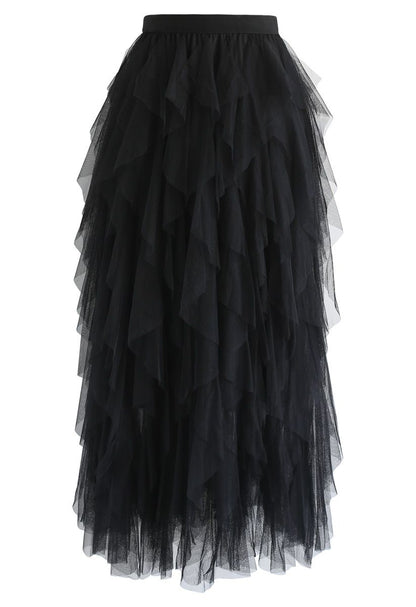 Ruffle Tulle Midi Skirt