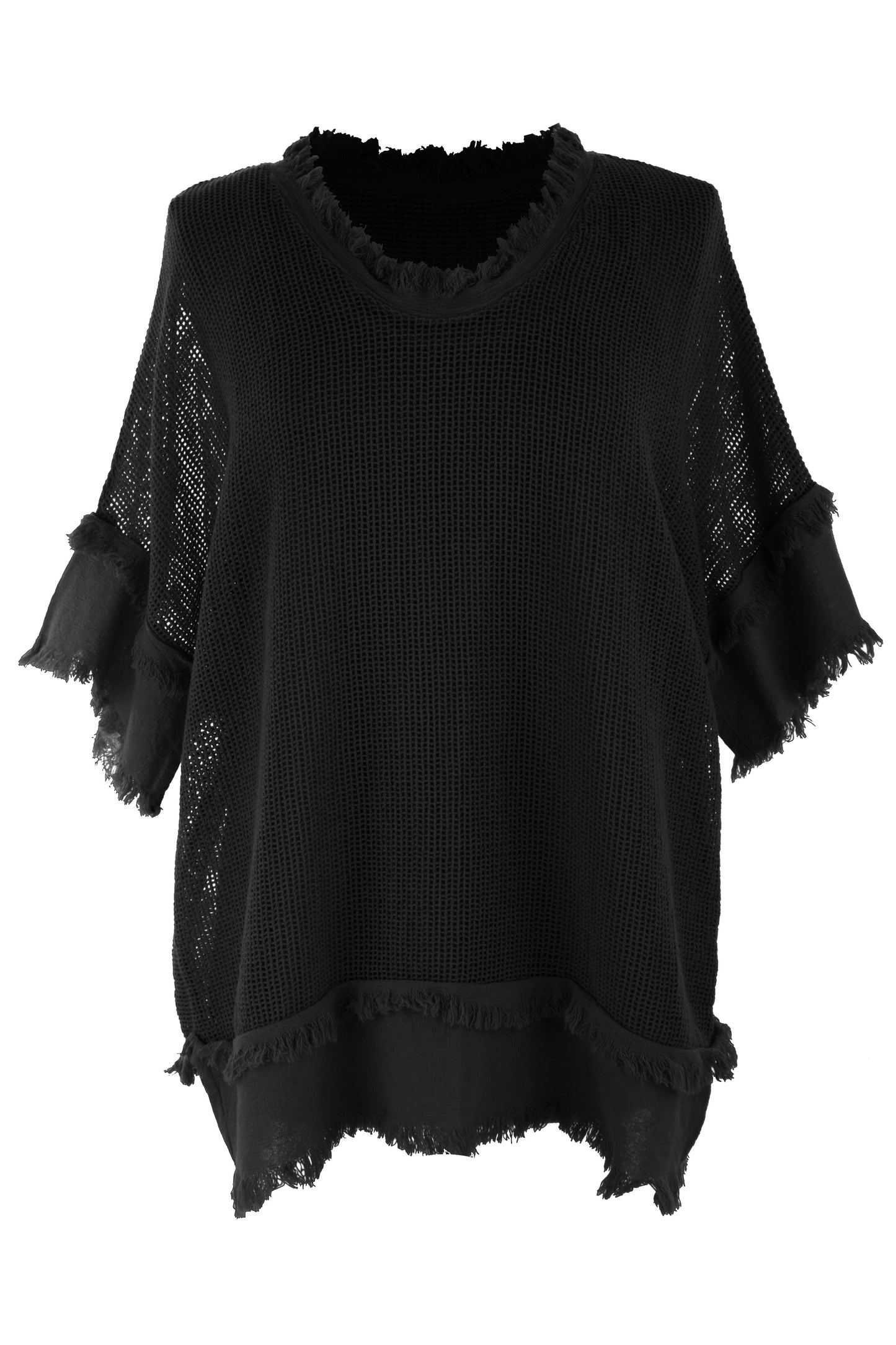 Frayed Trim Mesh Top with Vest