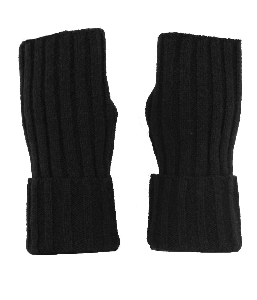 Fingerless Ribbed Knit Cashmere Gloves