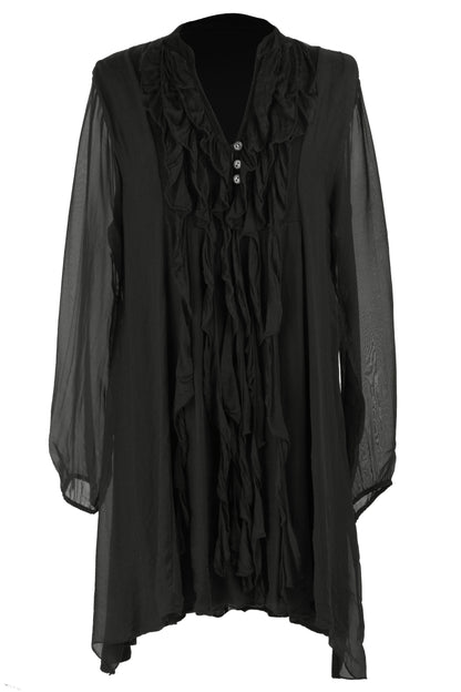 Frill Tassel Silk Blouse