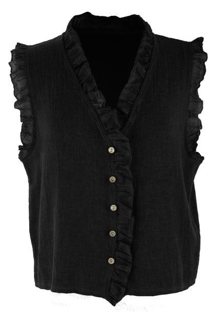 Sleeveless Frill Trim Teabag Top