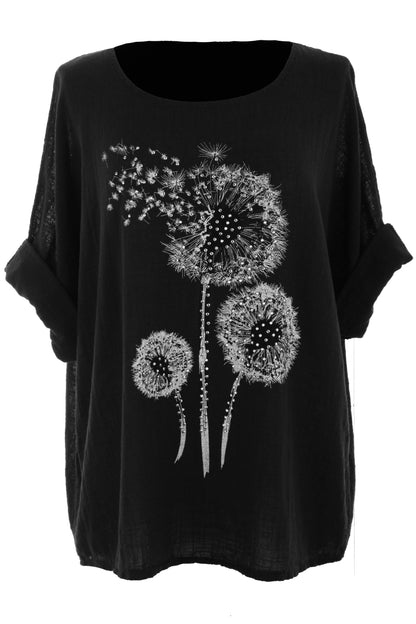 Dandelion Floral Print Cotton Top