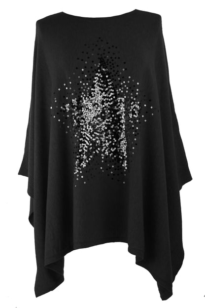 Sequin Star Knit Poncho