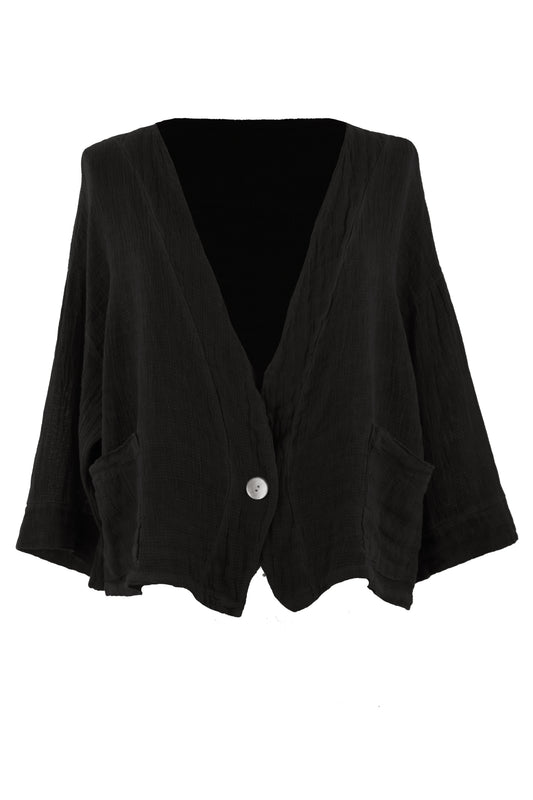 One Button Teabag Linen Jacket